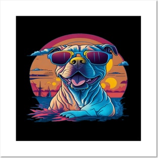 pitbull dog with sunglasses Posters and Art